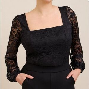 Torrid Black Lace Sweetheart Square Neck Long Sleeve Top 1